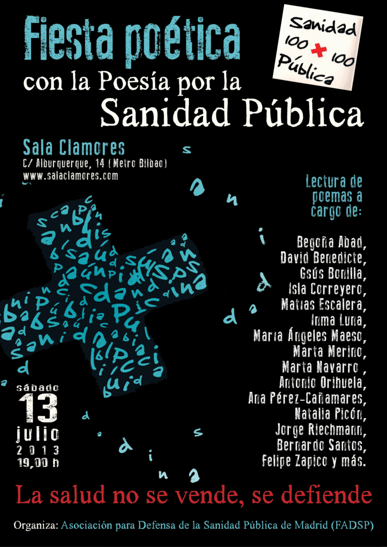 Cartel de Fiesta Poética, en defensa de la Sanidad Pública