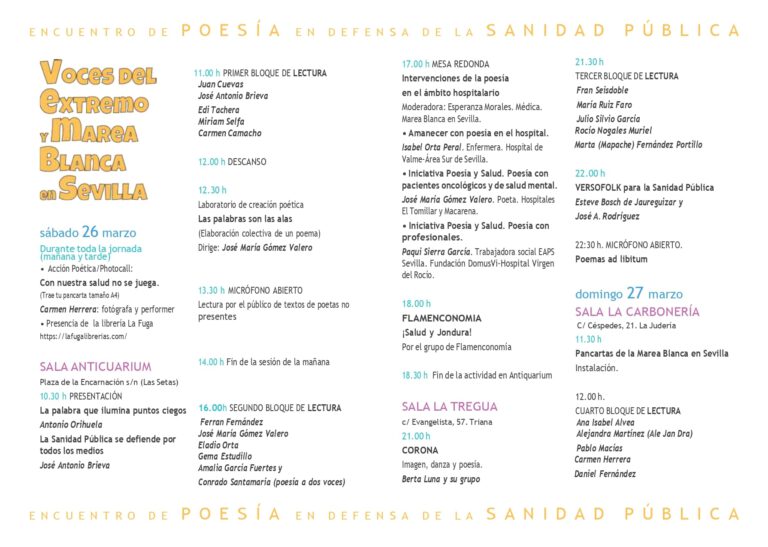 Programa del Encuentro de Poesía en defensa de la Sanidad Pública